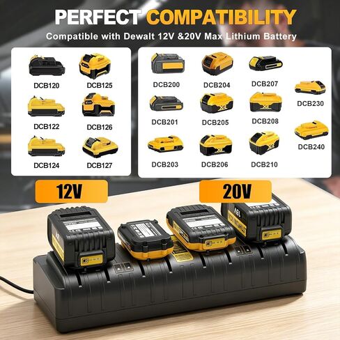 DCB104 4-Port Fast Charger Replacement for Dewalt 20V Battery Charger Compatible with DeWalt 12V/20V Max Battery DCB200 DCB201 DCB203 DCB204 DCB205 DCB206 DCB207 DCB120 in Kuwait