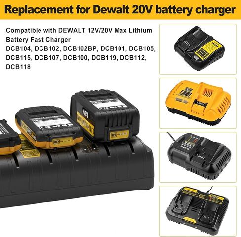 DCB104 4-Port Fast Charger Replacement for Dewalt 20V Battery Charger Compatible with DeWalt 12V/20V Max Battery DCB200 DCB201 DCB203 DCB204 DCB205 DCB206 DCB207 DCB120 in Kuwait