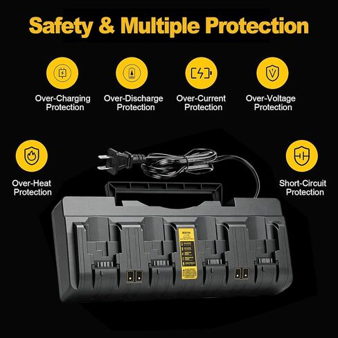DCB104 4-Port Fast Charger Replacement for Dewalt 20V Battery Charger Compatible with DeWalt 12V/20V Max Battery DCB200 DCB201 DCB203 DCB204 DCB205 DCB206 DCB207 DCB120 in Kuwait