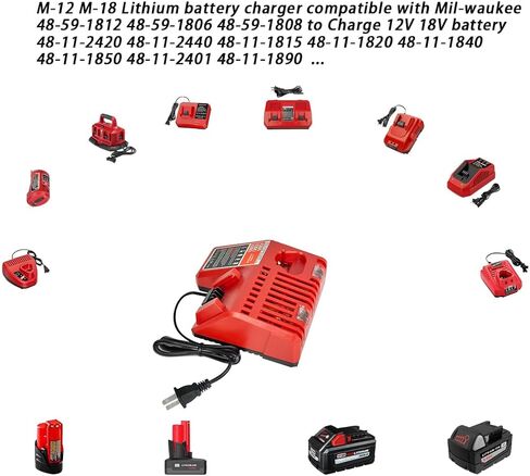 M-12 m-18 Rapid Charger Replace Mil-Waukee 48-59-1806 48-59-1808 48-59-1812 48-59-2401 48-59-1204 to Charge 12V 18V Lithium Ion Battery 48-11-2420 48-11-2440 48-11-1815 48-11-1820 48-11-1840 in Kuwait