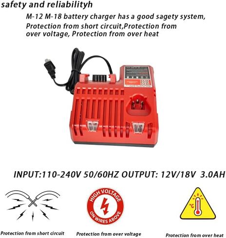 M-12 m-18 Rapid Charger Replace Mil-Waukee 48-59-1806 48-59-1808 48-59-1812 48-59-2401 48-59-1204 to Charge 12V 18V Lithium Ion Battery 48-11-2420 48-11-2440 48-11-1815 48-11-1820 48-11-1840 in Kuwait