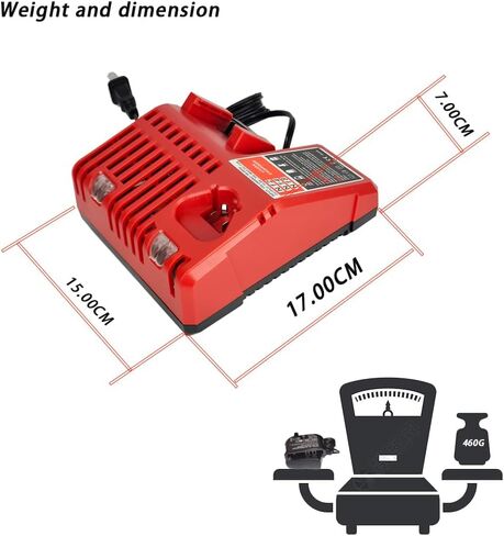 M-12 m-18 Rapid Charger Replace Mil-Waukee 48-59-1806 48-59-1808 48-59-1812 48-59-2401 48-59-1204 to Charge 12V 18V Lithium Ion Battery 48-11-2420 48-11-2440 48-11-1815 48-11-1820 48-11-1840 in Kuwait
