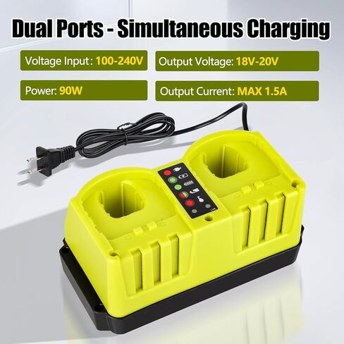 Rapid Charger Station 2 Port Compatible with Ryobi 18V Battery, Multi Tools Super Fast Charger Station Replacement for Ryobi 18V Chargers [ Battery Not Included ] in Kuwait