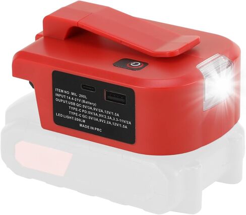USB Charger Adapter for Mil-Waukee 18V Battery, with USB-A & Type-C, LED Flashlight – Turn M-18 M-12 Batteries into a Charger for Phones, Tablets, Shavers(Adapter Only) in Kuwait