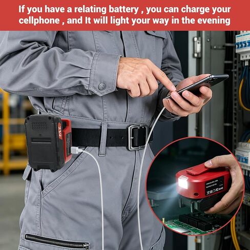 USB Charger Adapter for Mil-Waukee 18V Battery, with USB-A & Type-C, LED Flashlight – Turn M-18 M-12 Batteries into a Charger for Phones, Tablets, Shavers(Adapter Only) in Kuwait