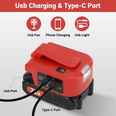 USB Charger Adapter for Mil-Waukee 18V Battery, with USB-A & Type-C, LED Flashlight – Turn M-18 M-12 Batteries into a Charger for Phones, Tablets, Shavers(Adapter Only) in Kuwait