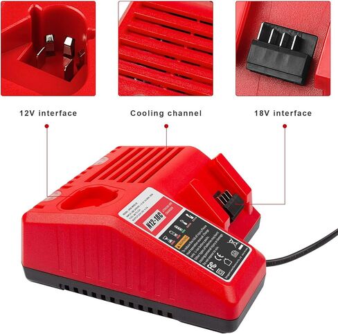Battery Charger Replacement for m-12 Replacement for M-12 M-14 M-18 12V-18V Lithium Battery 48-11-2420 48-11-2440 48-11-1820 48-11-1840 48-11-1850 48-11-2401 48-11-1890 48-59-1812 in Kuwait