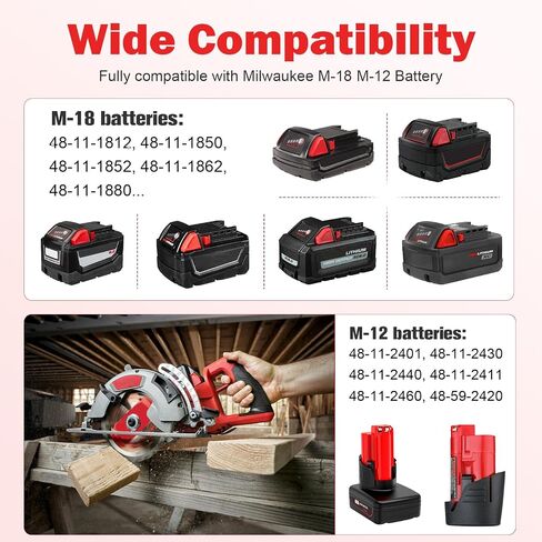 Battery Charger Replacement for m-12 Replacement for M-12 M-14 M-18 12V-18V Lithium Battery 48-11-2420 48-11-2440 48-11-1820 48-11-1840 48-11-1850 48-11-2401 48-11-1890 48-59-1812 in Kuwait