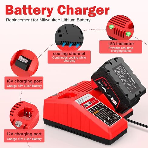 Battery Charger Replacement for m-12 Replacement for M-12 M-14 M-18 12V-18V Lithium Battery 48-11-2420 48-11-2440 48-11-1820 48-11-1840 48-11-1850 48-11-2401 48-11-1890 48-59-1812 in Kuwait