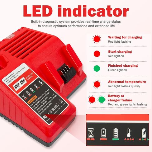Battery Charger Replacement for m-12 Replacement for M-12 M-14 M-18 12V-18V Lithium Battery 48-11-2420 48-11-2440 48-11-1820 48-11-1840 48-11-1850 48-11-2401 48-11-1890 48-59-1812 in Kuwait