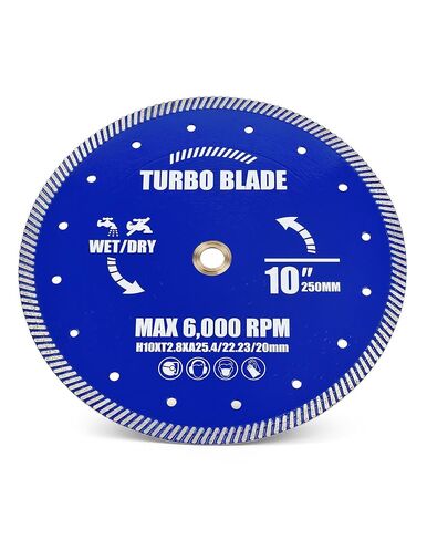10" Granite Cutting Blade with 1"-20mm Arbor | Diamond Turbo Blade, Dry or Wet Cutting for Concrete Granite Masonry Brick in Kuwait