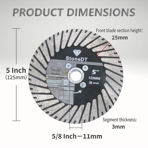 5 Inch Diamond Cutting Blades Turbo Rim Granite Cutting Disc, Saw Blades Two-in-One Design with 5/8"-11 Flange for Cutting or Grinding Granite Marble Concrete Brick in Kuwait