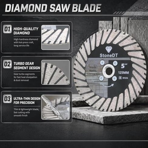 5 Inch Diamond Cutting Blades Turbo Rim Granite Cutting Disc, Saw Blades Two-in-One Design with 5/8"-11 Flange for Cutting or Grinding Granite Marble Concrete Brick in Kuwait