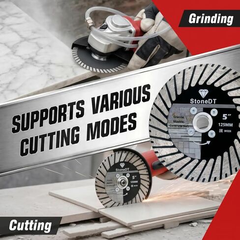 5 Inch Diamond Cutting Blades Turbo Rim Granite Cutting Disc, Saw Blades Two-in-One Design with 5/8"-11 Flange for Cutting or Grinding Granite Marble Concrete Brick in Kuwait