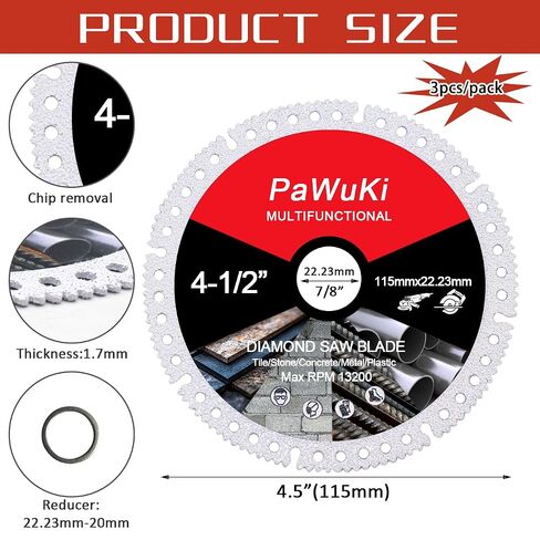 4.5" Diamond Multi-Purpose Saw Blades 3PCS,115mm Heavy Duty Angle Grinder Cutting Discs for Marble Quartz Stone Tile Metal Plastic in Kuwait