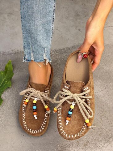 Women's Slip-On Mule Shoes Suede-Like Casual Clogs with Colorful Beaded Comfortable Flat Slippers in Kuwait
