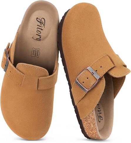 FITORY Women's Genuine Suede Clogs with Arch Support & Adjustable Buckle – Comfort Cork Footbed for Indoor and Outdoor Size 5-11 in Kuwait