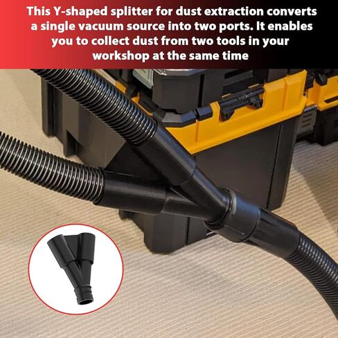 Y Splitter for Dust Extraction, Dual Port Vacuum Hose Adapter Compatible with DeWalt Airlock, Converts Single Vacuum to Two Ports for Efficient Dust Collection in Kuwait