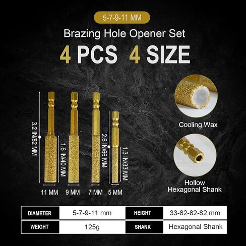4Pcs Diamond Drill Bits, 1/4 5/16 3/8 1/2 Inch Core Drill Bits for Hard Surfaces, Diamond Hole Saw for Ceramic Porcelain Tile Glass Granite Marble Stone, with 1/4" Hex Shank in Kuwait