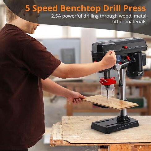 8-Inch Benchtop Drill Press, 2.5A Tabletop Drill Press with 5-Speed Adjustable Settings, 0-45° Tilting Worktable, Compact Bench Drill Press for Wood and Metal in Kuwait