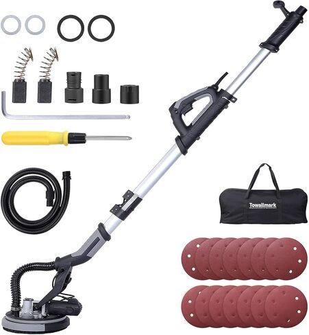 GarveeTech Drywall Sander, 750W Electric Drywall Sander 6.5A, 7 Variable Speed 900-1800 RPM Sander with LED Light, 14 Pcs Sanding discs, with Extendable Handle and Carrying Bag in Kuwait