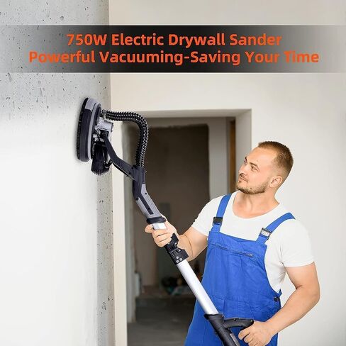 GarveeTech Drywall Sander, 750W Electric Drywall Sander 6.5A, 7 Variable Speed 900-1800 RPM Sander with LED Light, 14 Pcs Sanding discs, with Extendable Handle and Carrying Bag in Kuwait