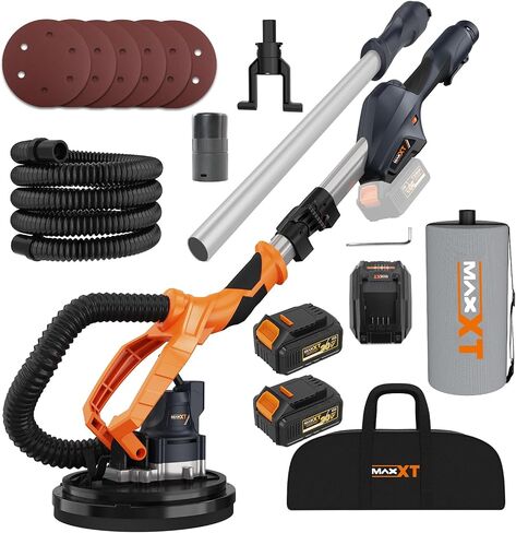 MAXXT Cordlees Drywall Sander with Vacuum Dust Collection, Brushless Electric Wall Sander with 7 Variable Speed Foldable Telescopic, Popcorn Ceiling Removal Tool, 2 Pack 4.0 Ah Battery and Charger in Kuwait