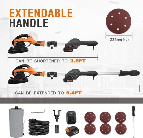 MAXXT Cordlees Drywall Sander with Vacuum Dust Collection, Brushless Electric Wall Sander with 7 Variable Speed Foldable Telescopic, Popcorn Ceiling Removal Tool, 2 Pack 4.0 Ah Battery and Charger in Kuwait