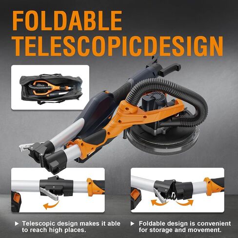 MAXXT Cordlees Drywall Sander with Vacuum Dust Collection, Brushless Electric Wall Sander with 7 Variable Speed Foldable Telescopic, Popcorn Ceiling Removal Tool, 2 Pack 4.0 Ah Battery and Charger in Kuwait