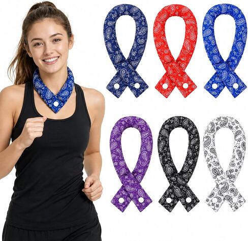 Xuhal 6 Pieces Cooling Neck Wraps Cooling Bandana with Button Neck Cooler Ice Cool Scarf Cooling Scarf for Women Summer in Saudi Arabia