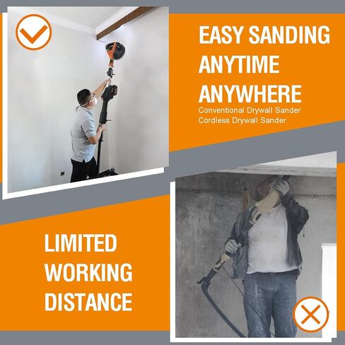 MAXXT Cordlees Drywall Sander with Vacuum Dust Collection, Brushless Electric Wall Sander with 7 Variable Speed Foldable Telescopic, Popcorn Ceiling Removal Tool, 2 Pack 4.0 Ah Battery and Charger in Kuwait