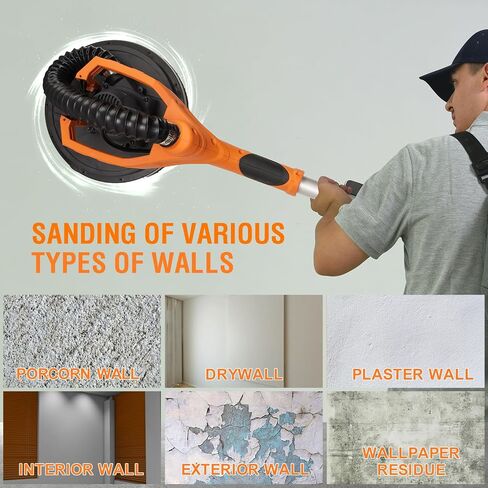 MAXXT Cordlees Drywall Sander with Vacuum Dust Collection, Brushless Electric Wall Sander with 7 Variable Speed Foldable Telescopic, Popcorn Ceiling Removal Tool, 2 Pack 4.0 Ah Battery and Charger in Kuwait