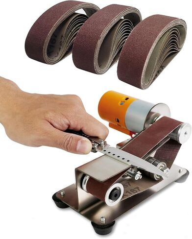 Mini Belt Sander, Electric Small Sander Knife Making Supplies, 7 Adjustable Speed Electric Knife Sharpener, Power Belt Grinder for Woodworking, Metal Working DIY (13'' x 1.18'' Belts x 30) in Kuwait