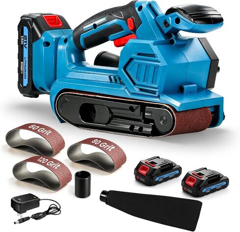 3"x18" Cordless Belt Sander Kit - 2 * 2.0Ah Batteries & Charger | 6-Speed Variable 120-400 m/min Power Belt Sander Portable Handheld Wood Sander with Dust Bag for Woodworking in Kuwait