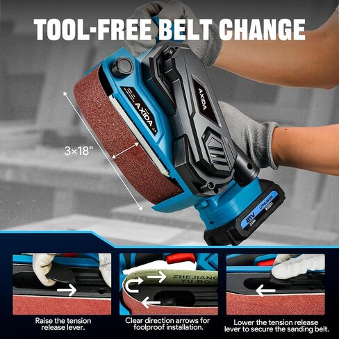 3"x18" Cordless Belt Sander Kit - 2 * 2.0Ah Batteries & Charger | 6-Speed Variable 120-400 m/min Power Belt Sander Portable Handheld Wood Sander with Dust Bag for Woodworking in Kuwait