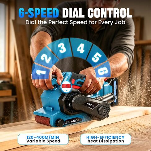 3"x18" Cordless Belt Sander Kit - 2 * 2.0Ah Batteries & Charger | 6-Speed Variable 120-400 m/min Power Belt Sander Portable Handheld Wood Sander with Dust Bag for Woodworking in Kuwait