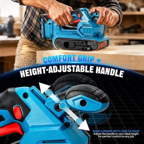 3"x18" Cordless Belt Sander Kit - 2 * 2.0Ah Batteries & Charger | 6-Speed Variable 120-400 m/min Power Belt Sander Portable Handheld Wood Sander with Dust Bag for Woodworking in Kuwait