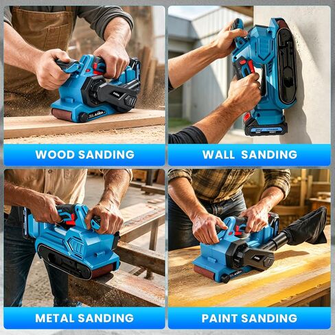 3"x18" Cordless Belt Sander Kit - 2 * 2.0Ah Batteries & Charger | 6-Speed Variable 120-400 m/min Power Belt Sander Portable Handheld Wood Sander with Dust Bag for Woodworking in Kuwait