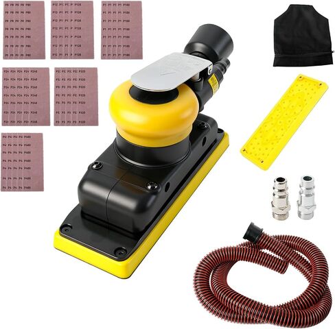 Pneumatic Random Orbital Sander, 70 mm x 198 mm 1/8" vacuum Air Sanderr, 10,000 Max OPM Dust Bag Style with Extra Hook-Loop Pad and 30pcs (80/120/180/240/320/400) Mesh Sandpapers in Kuwait