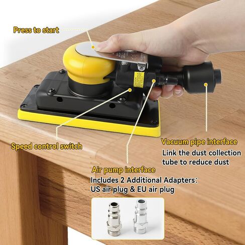 Pneumatic Random Orbital Sander, 70 mm x 198 mm 1/8" vacuum Air Sanderr, 10,000 Max OPM Dust Bag Style with Extra Hook-Loop Pad and 30pcs (80/120/180/240/320/400) Mesh Sandpapers in Kuwait