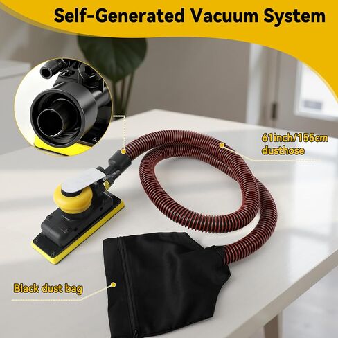 Pneumatic Random Orbital Sander, 70 mm x 198 mm 1/8" vacuum Air Sanderr, 10,000 Max OPM Dust Bag Style with Extra Hook-Loop Pad and 30pcs (80/120/180/240/320/400) Mesh Sandpapers in Kuwait