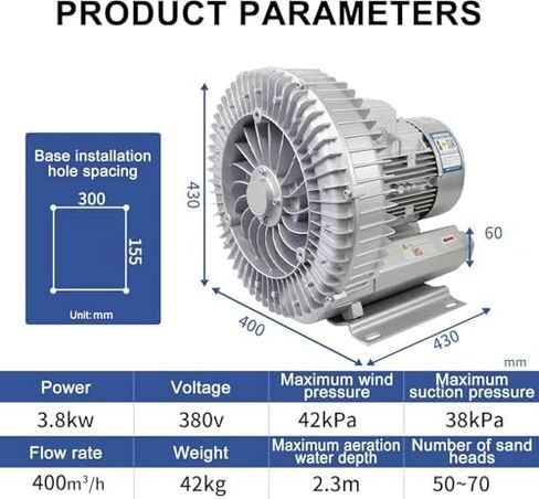 Regenerative Blower High-Pressure Vortex Ring Phase for Sewage Aeration Aquarium Blower Industrial Vacuum Pump,High-Pressure Vortex Ring Blower for Fish Pond, 3.8KW/380V Industrial Side Cha in Kuwait