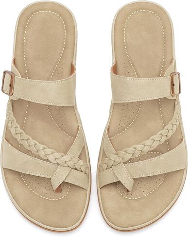 Aomigoct Women Sandals Comfortable Slides: Breathable Non-Slip Walking Sandals for Summer Dressy - Ladies Casual Shoes Indoor Outdoor in Kuwait