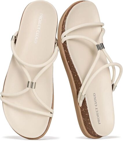Project Cloud Sandals Women Dressy with Plush & Soft Insole - Non-Slip Strappy Sandals For Women 2026 - Lightweight Slides for Women Footwear - Stylish Womens Sandals (FLOAT,CREA,8.5M) in Kuwait