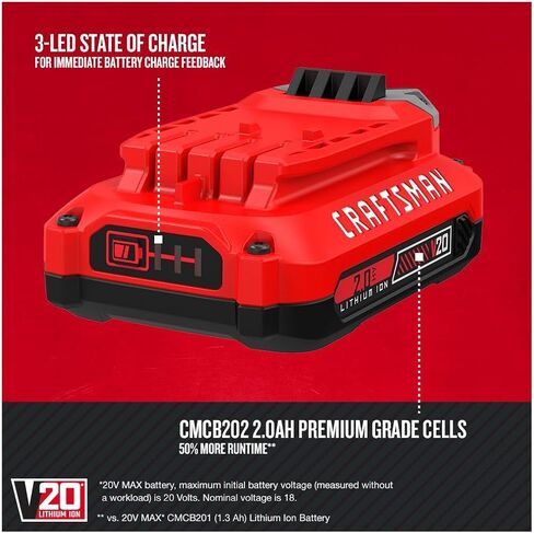 CRAFTSMAN V20 2Ah Lithium Ion Power Tool Battery 2-Pack and Charger Starter Kit (CMCB202-2CK) in Kuwait