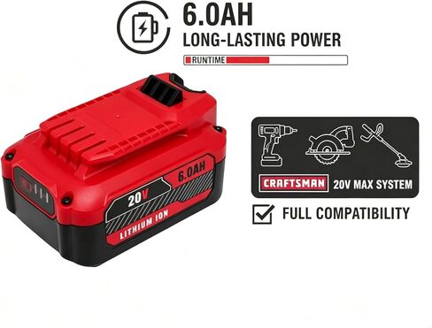 Replacement for Craftsman V20 20V Battery 6.0Ah | High Capacity Lithium-Ion Battery Pack Compatible with Craftsman 20V Series Tools in Kuwait