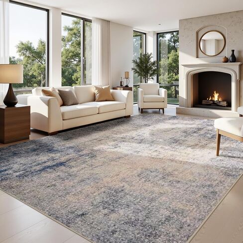 Joydeco 5x7 Area Rugs for Living Room, Non-Slip Modern Abstract Soft Washable Rug, Low Pile Carpet for Bedroom, Dining Room, Home Office, Pet & Child Friendly, Green & Orange & White in Saudi Arabia