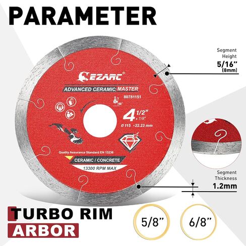 EZARC 4.5 inch Diamond Blade, Advanced Ceramic Diamond Porcelain Cutting Blades for Angle Grinder& EZARC Glass Cutting Disc, Ultra Thin Diamond Saw Blade for Smooth Fast Cutting Ceramic Tile Cutting in Kuwait