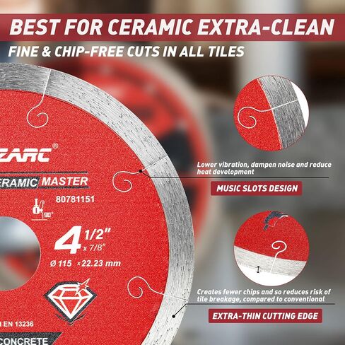 EZARC 4.5 inch Diamond Blade, Advanced Ceramic Diamond Porcelain Cutting Blades for Angle Grinder& EZARC Glass Cutting Disc, Ultra Thin Diamond Saw Blade for Smooth Fast Cutting Ceramic Tile Cutting in Kuwait