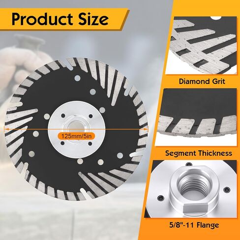 5" Diamond Saw Blades,Angle Grinder Stone, Marble, Concrete, Masonry Tile 125mm Cutting Disc with Slant Protection Teeth, 5/8"-11 Threaded, Wet/Dry Use in Kuwait